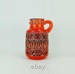 1960s bay keramik VASE orange red black white relief decor model 93 25