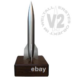 Rocket Model Neutral Silver Cup, Trophy, Award Solid Steel, Wooden Base (V2)