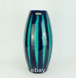 Scheurich mid century VASE model 248-38 blue and emerald green stripe pattern