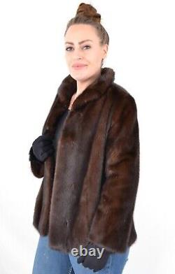 Us4397 Trendy Real Saga Mink Fur Jacket Ranch Mink Size L Nerzjacke Pelliccia